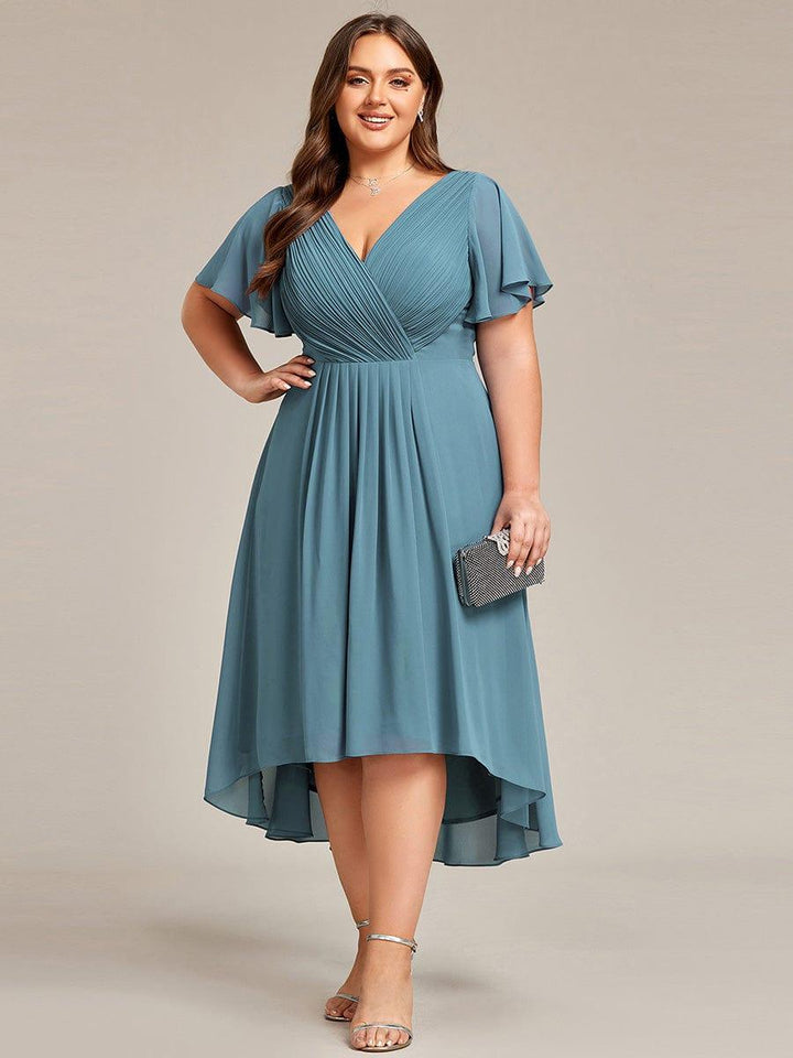 Grace & Jess | Plus Size V-Neck High-Low Chiffon Wedding Guest Dress