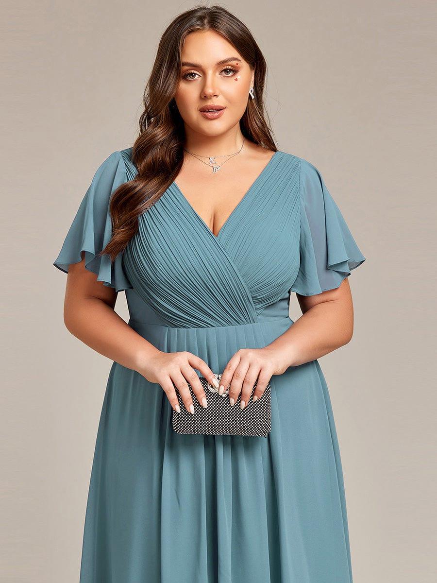 Grace & Jess | Plus Size V-Neck High-Low Chiffon Wedding Guest Dress
