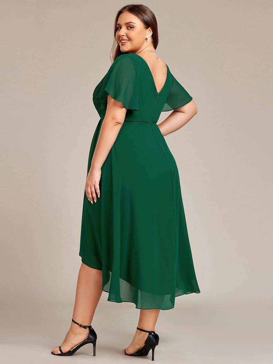 Grace & Jess | Plus Size V-Neck High-Low Chiffon Wedding Guest Dress