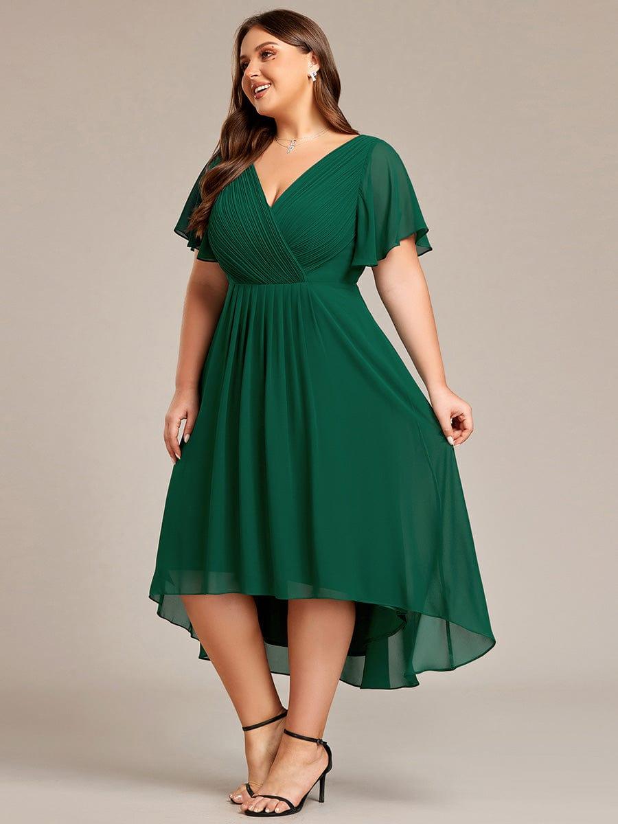 Grace & Jess | Plus Size V-Neck High-Low Chiffon Wedding Guest Dress