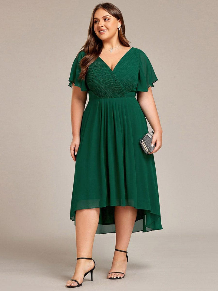 Grace & Jess | Plus Size V-Neck High-Low Chiffon Wedding Guest Dress