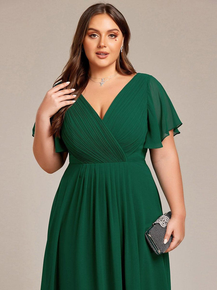 Grace & Jess | Plus Size V-Neck High-Low Chiffon Wedding Guest Dress