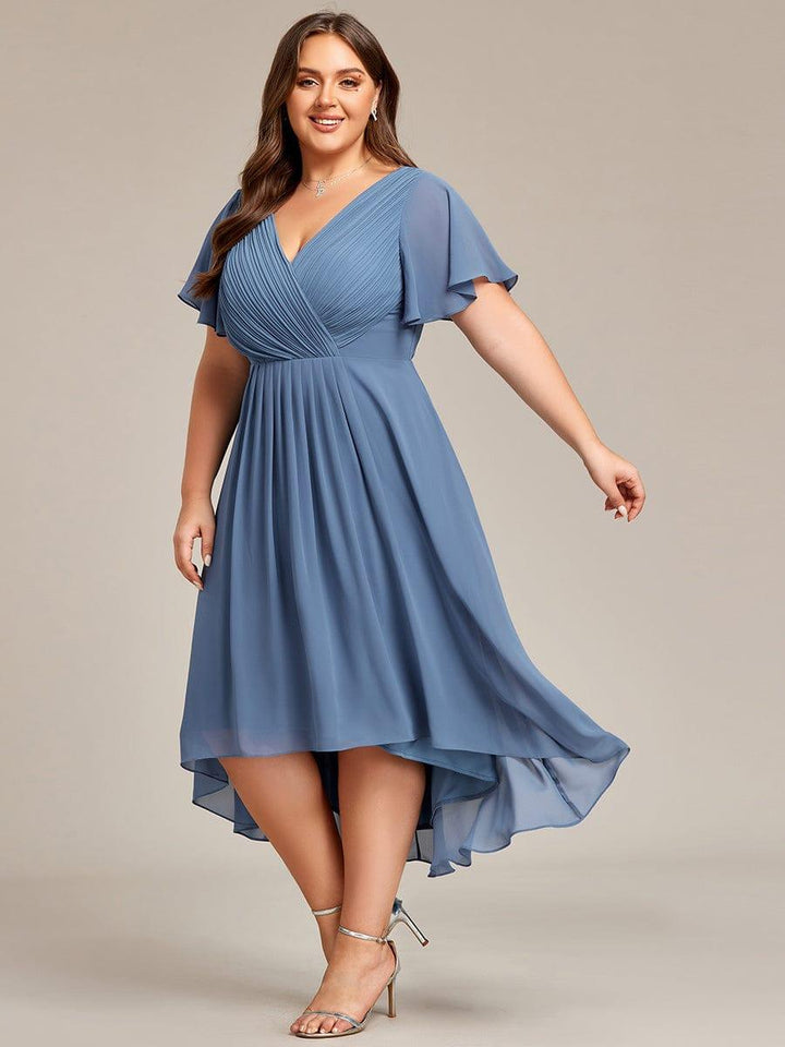 Grace & Jess | Plus Size V-Neck High-Low Chiffon Wedding Guest Dress