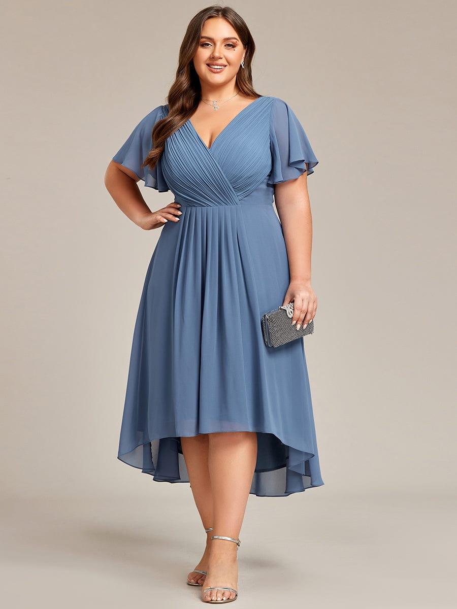 Grace & Jess | Plus Size V-Neck High-Low Chiffon Wedding Guest Dress