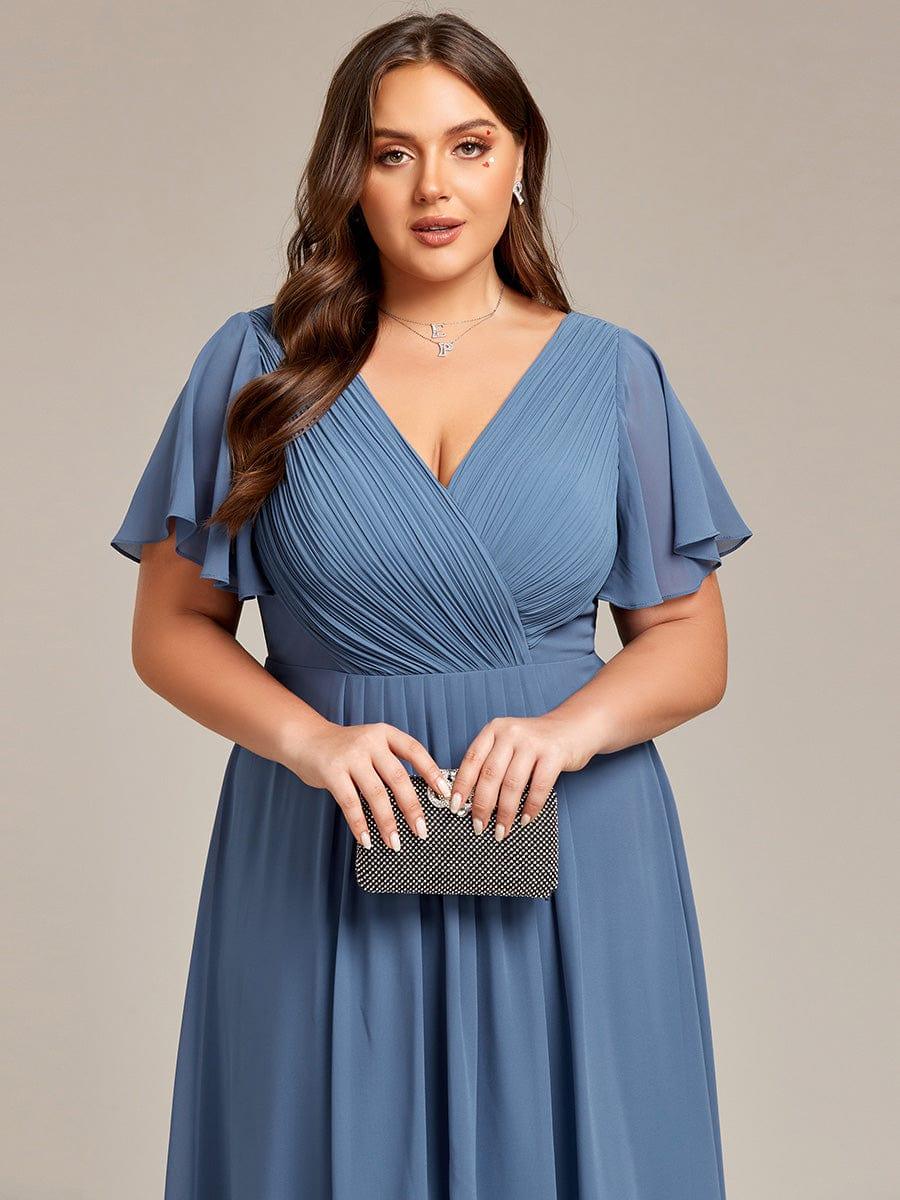 Grace & Jess | Plus Size V-Neck High-Low Chiffon Wedding Guest Dress