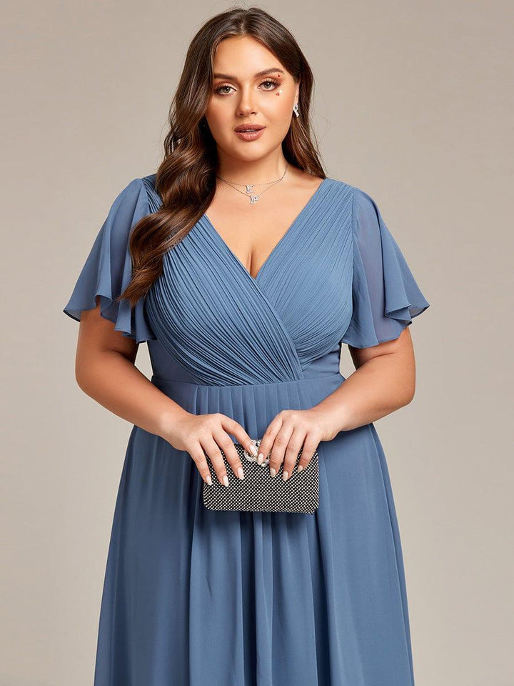 Grace & Jess | Plus Size V-Neck High-Low Chiffon Wedding Guest Dress