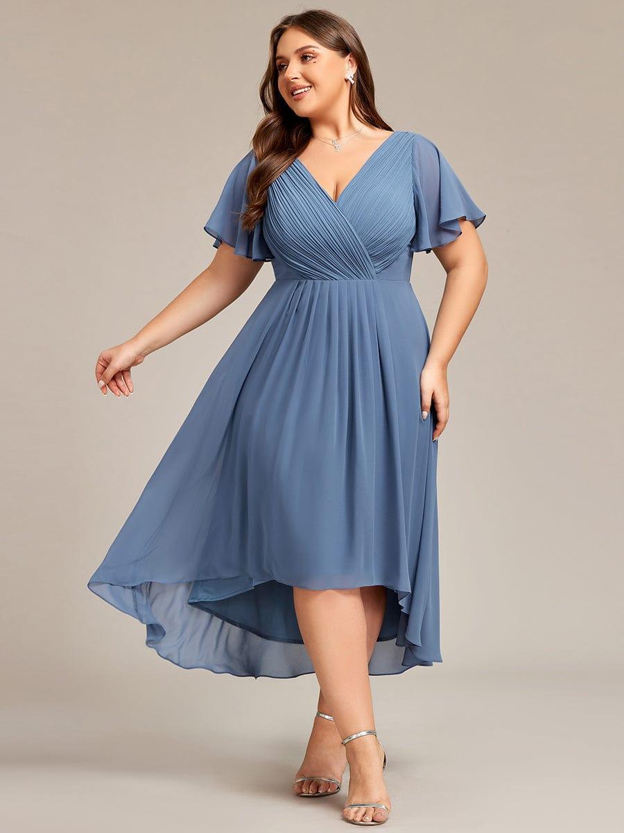 Grace & Jess | Plus Size V-Neck High-Low Chiffon Wedding Guest Dress