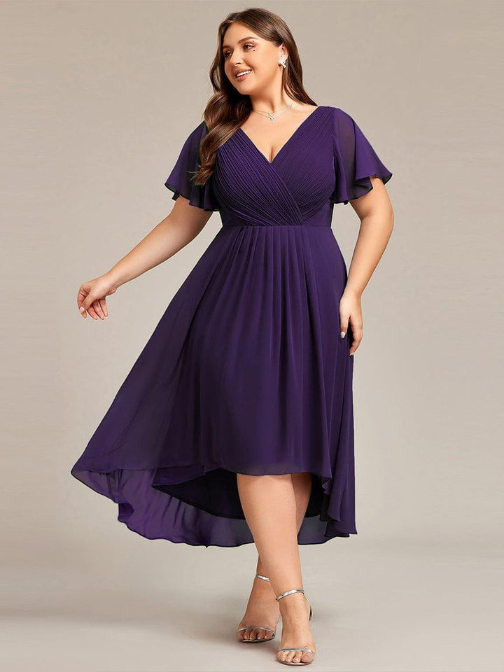 Grace & Jess | Plus Size V-Neck High-Low Chiffon Wedding Guest Dress