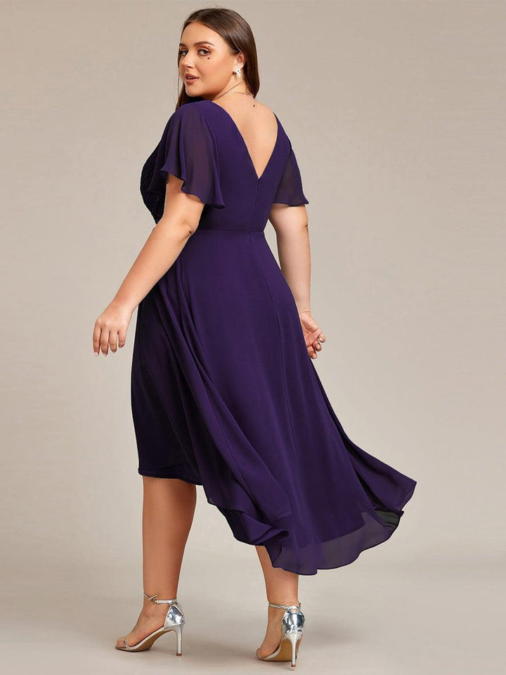 Grace & Jess | Plus Size V-Neck High-Low Chiffon Wedding Guest Dress