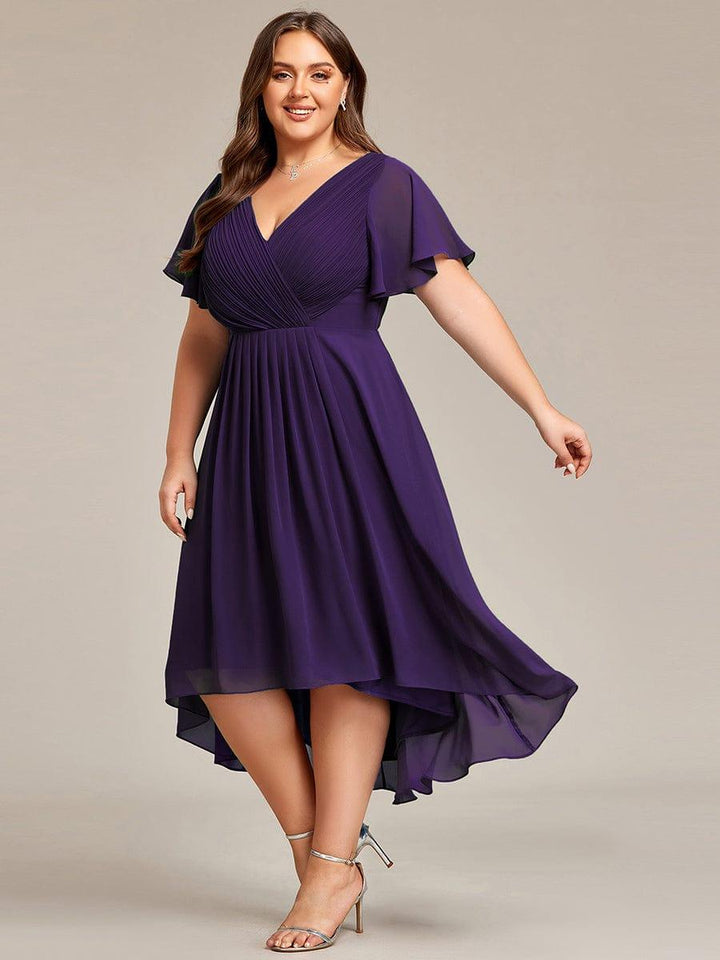 Grace & Jess | Plus Size V-Neck High-Low Chiffon Wedding Guest Dress