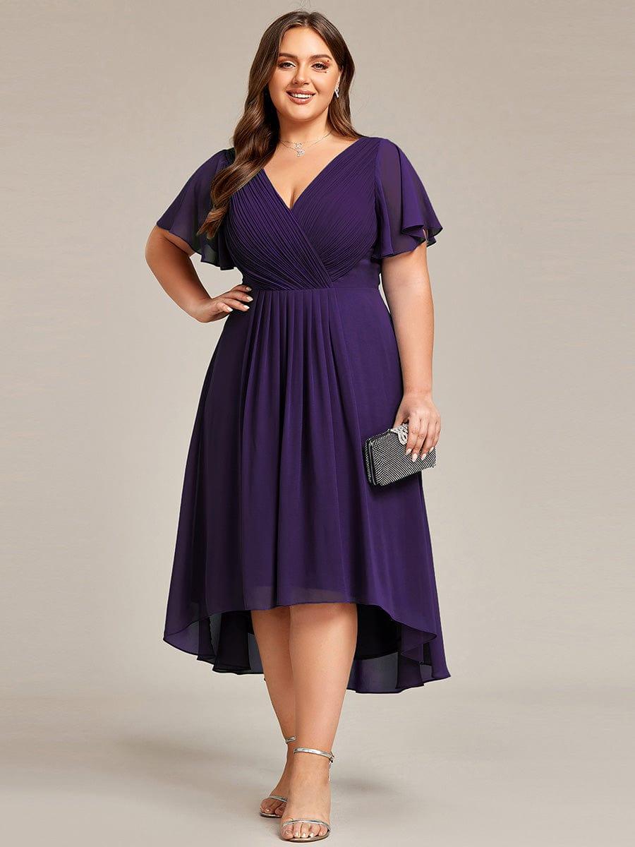 Grace & Jess | Plus Size V-Neck High-Low Chiffon Wedding Guest Dress