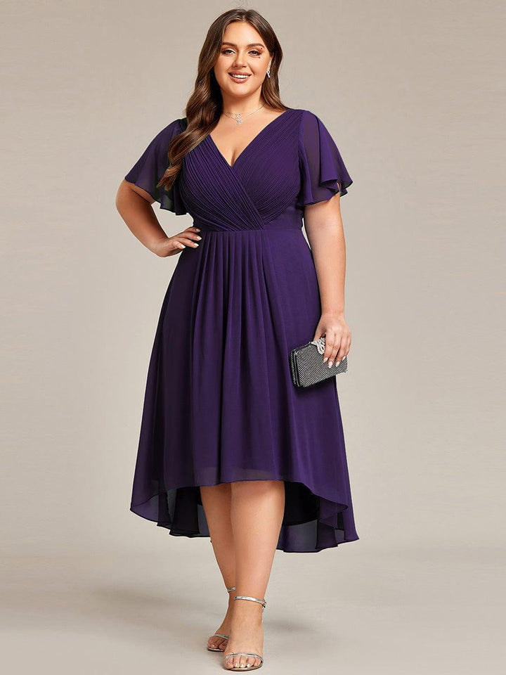 Grace & Jess | Plus Size V-Neck High-Low Chiffon Wedding Guest Dress