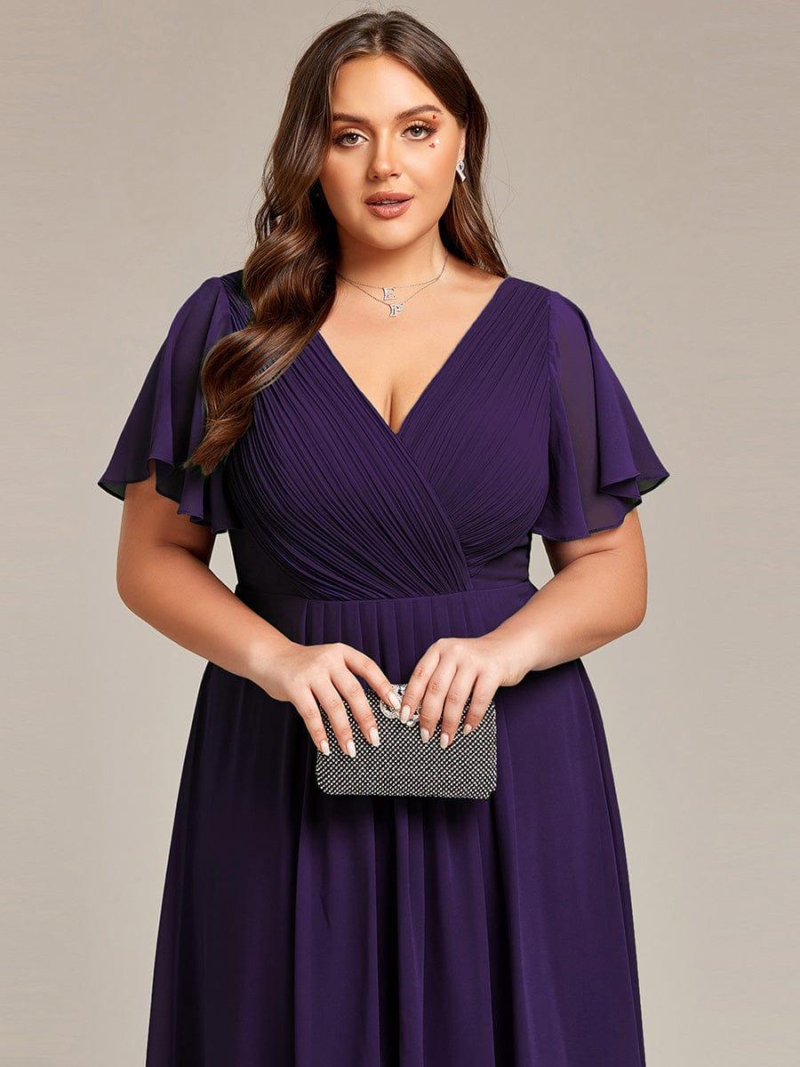 Grace & Jess | Plus Size V-Neck High-Low Chiffon Wedding Guest Dress