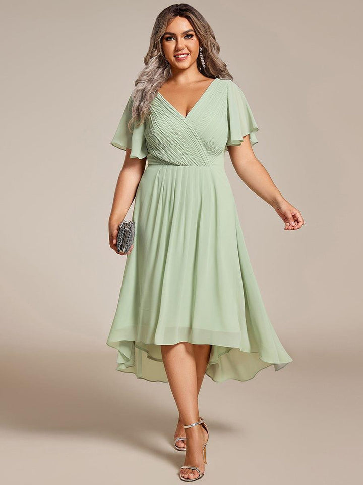 Grace & Jess | Plus Size V-Neck High-Low Chiffon Wedding Guest Dress
