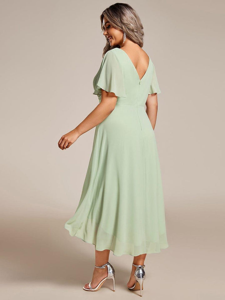 Grace & Jess | Plus Size V-Neck High-Low Chiffon Wedding Guest Dress