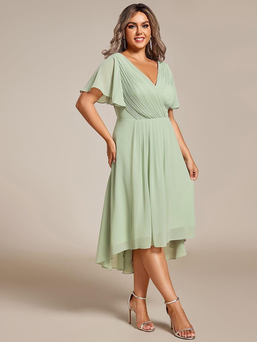 Grace & Jess | Plus Size V-Neck High-Low Chiffon Wedding Guest Dress