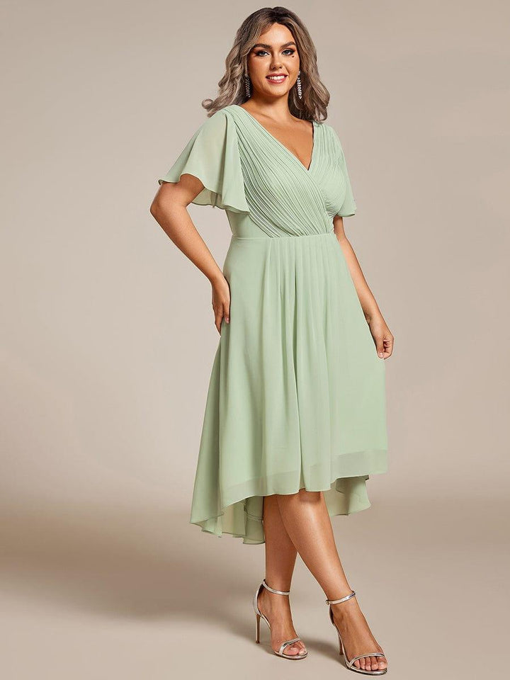 Grace & Jess | Plus Size V-Neck High-Low Chiffon Wedding Guest Dress