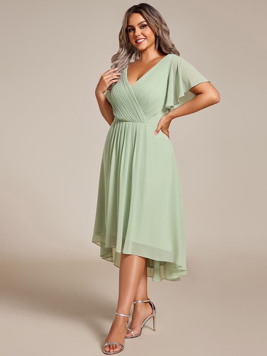 Grace & Jess | Plus Size V-Neck High-Low Chiffon Wedding Guest Dress