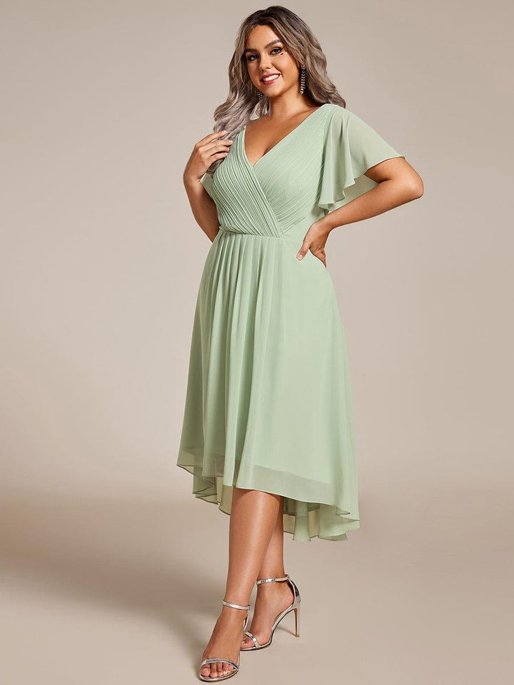 Grace & Jess | Plus Size V-Neck High-Low Chiffon Wedding Guest Dress