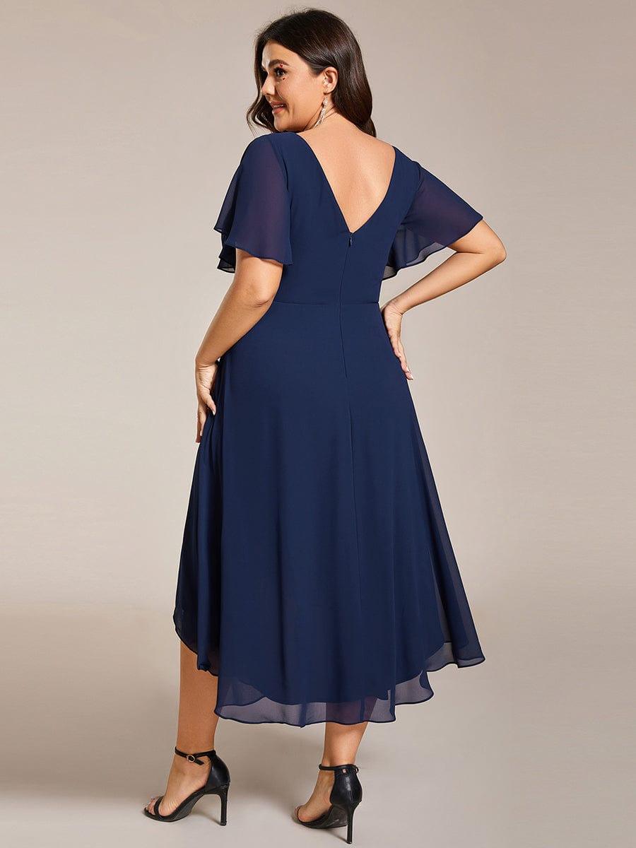 Grace & Jess | Plus Size V-Neck High-Low Chiffon Wedding Guest Dress