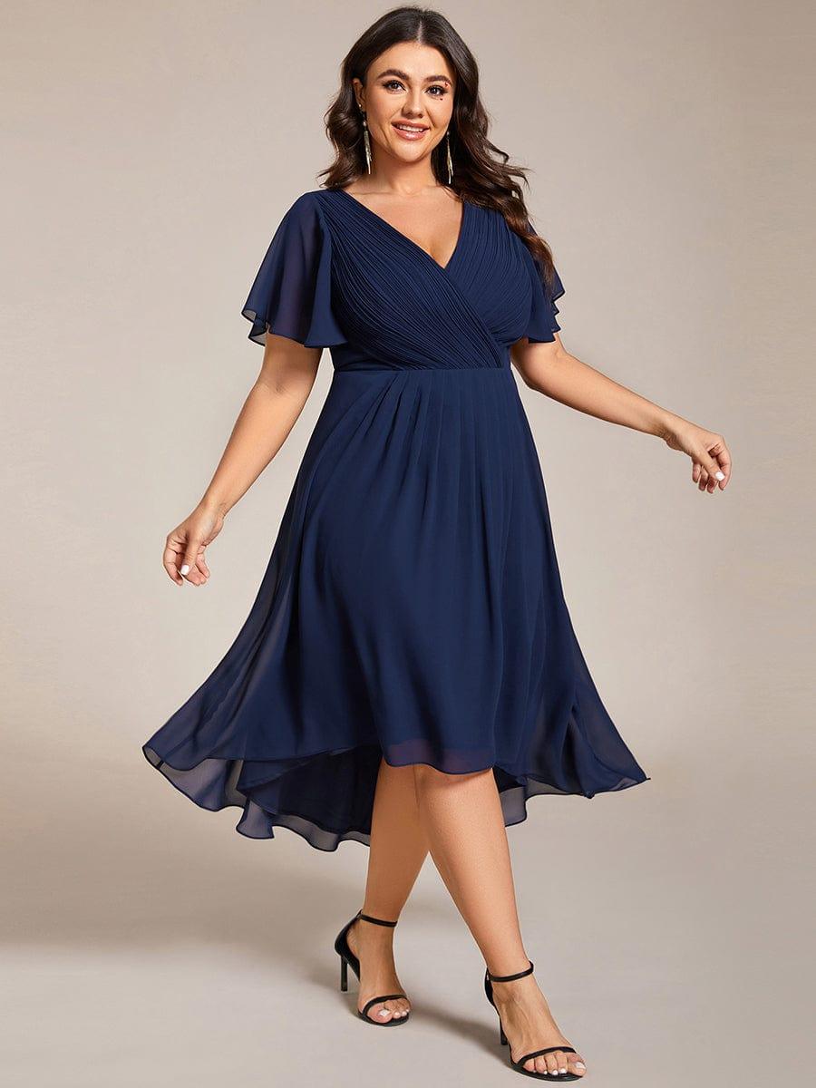Grace & Jess | Plus Size V-Neck High-Low Chiffon Wedding Guest Dress