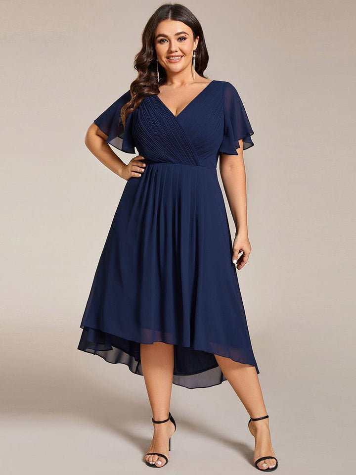 Grace & Jess | Plus Size V-Neck High-Low Chiffon Wedding Guest Dress