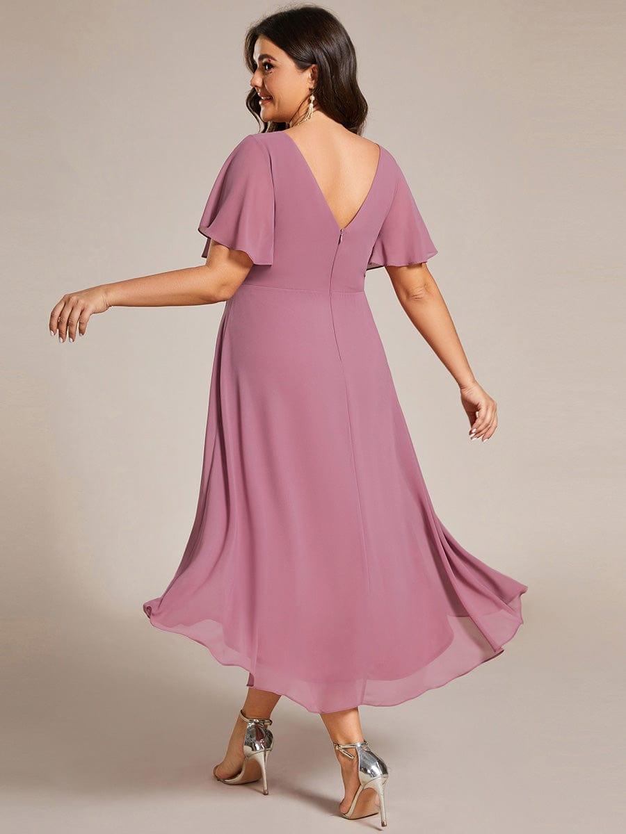 Grace & Jess | Plus Size V-Neck High-Low Chiffon Wedding Guest Dress