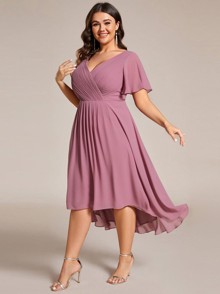 Grace & Jess | Plus Size V-Neck High-Low Chiffon Wedding Guest Dress