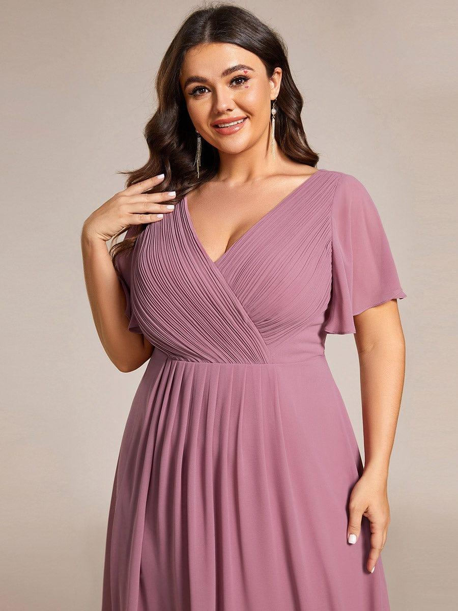 Grace & Jess | Plus Size V-Neck High-Low Chiffon Wedding Guest Dress