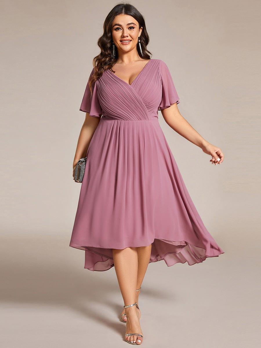 Grace & Jess | Plus Size V-Neck High-Low Chiffon Wedding Guest Dress