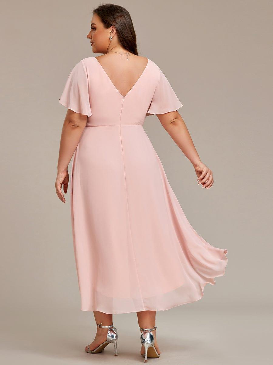 Grace & Jess | Plus Size V-Neck High-Low Chiffon Wedding Guest Dress
