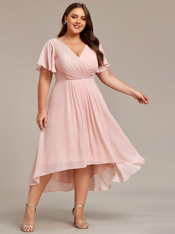 Grace & Jess | Plus Size V-Neck High-Low Chiffon Wedding Guest Dress