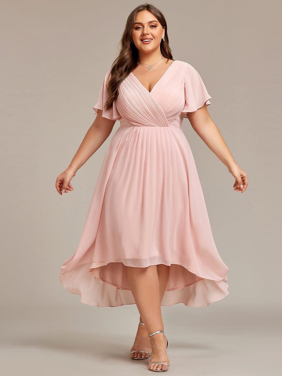 Grace & Jess | Plus Size V-Neck High-Low Chiffon Wedding Guest Dress