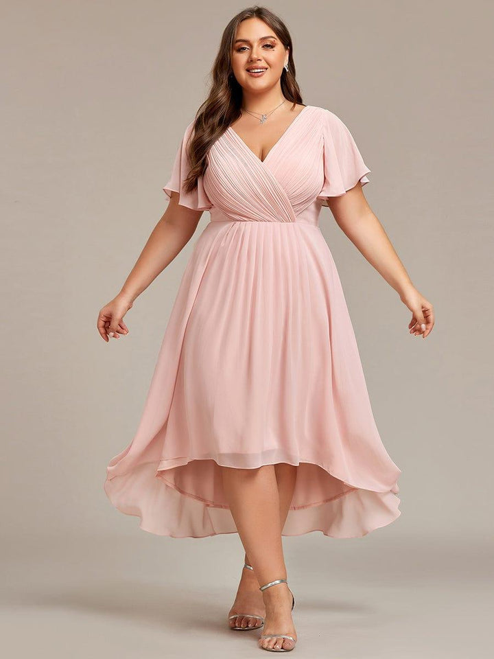 Grace & Jess | Plus Size V-Neck High-Low Chiffon Wedding Guest Dress