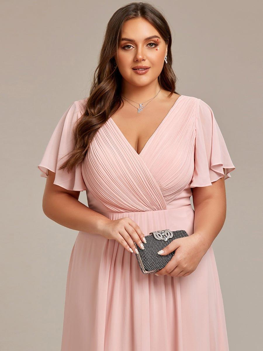 Grace & Jess | Plus Size V-Neck High-Low Chiffon Wedding Guest Dress