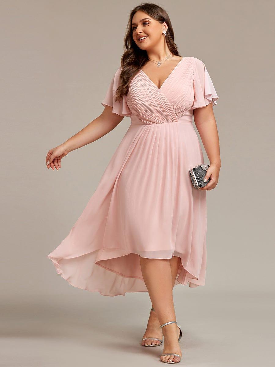 Grace & Jess | Plus Size V-Neck High-Low Chiffon Wedding Guest Dress