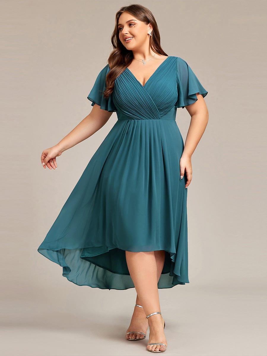 Grace & Jess | Plus Size V-Neck High-Low Chiffon Wedding Guest Dress