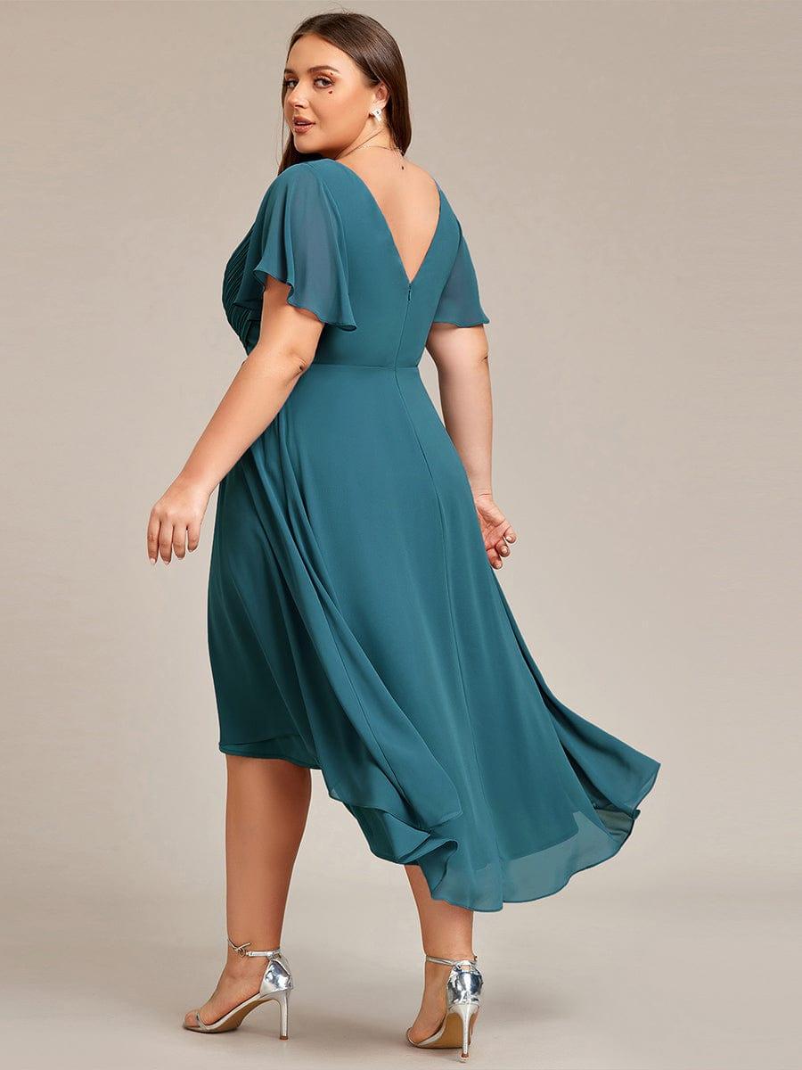 Grace & Jess | Plus Size V-Neck High-Low Chiffon Wedding Guest Dress