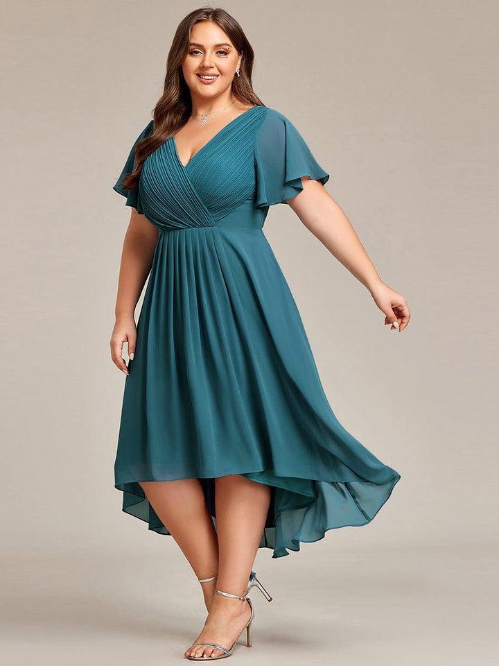 Grace & Jess | Plus Size V-Neck High-Low Chiffon Wedding Guest Dress