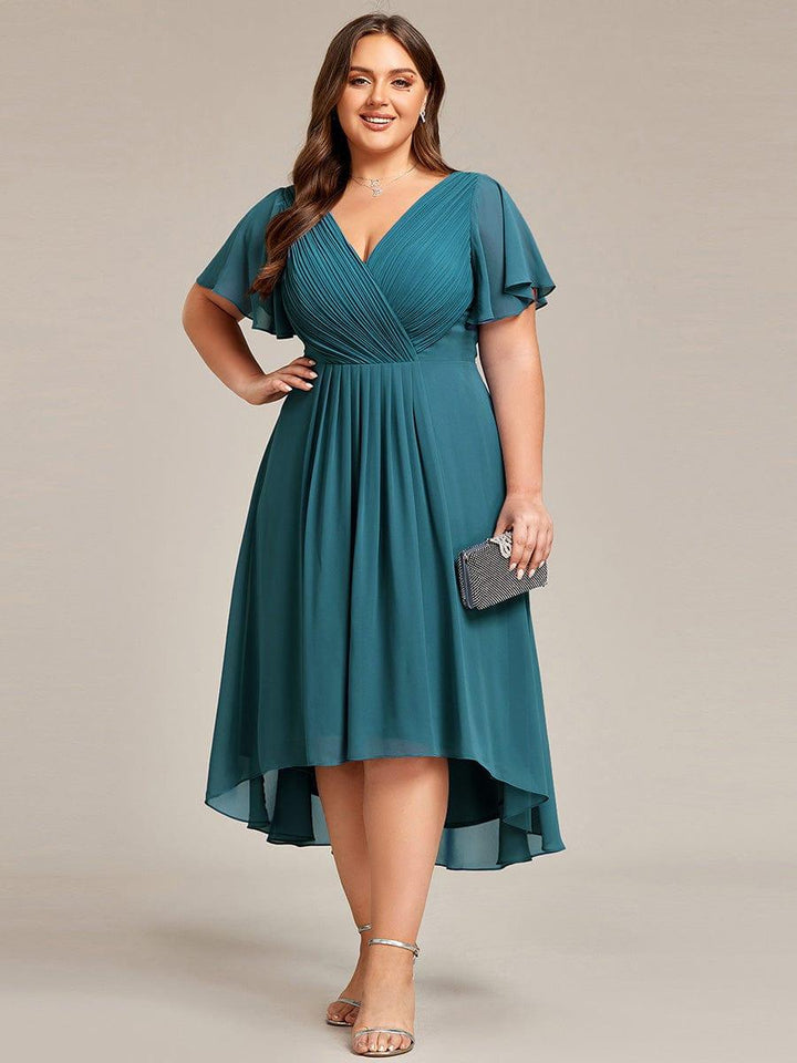 Grace & Jess | Plus Size V-Neck High-Low Chiffon Wedding Guest Dress