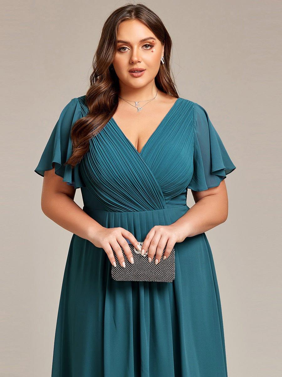 Grace & Jess | Plus Size V-Neck High-Low Chiffon Wedding Guest Dress