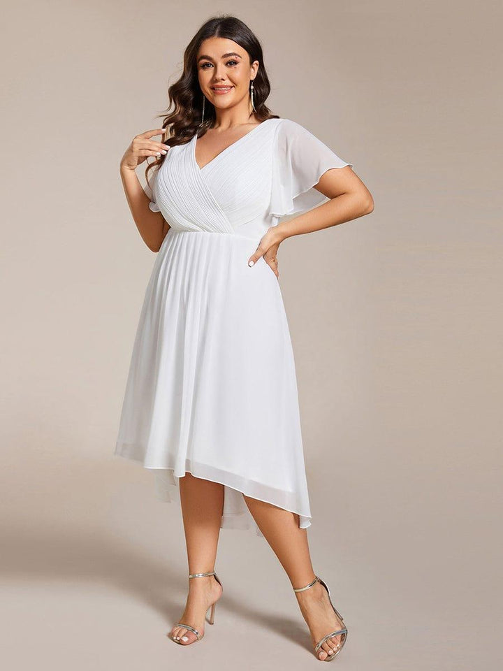 Grace & Jess | Plus Size V-Neck High-Low Chiffon Wedding Guest Dress