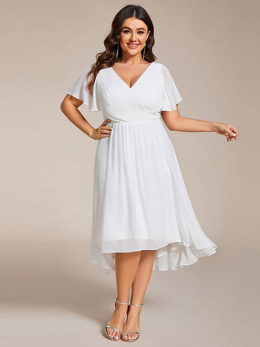 Grace & Jess | Plus Size V-Neck High-Low Chiffon Wedding Guest Dress