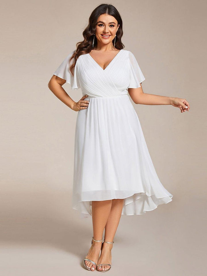 Grace & Jess | Plus Size V-Neck High-Low Chiffon Wedding Guest Dress