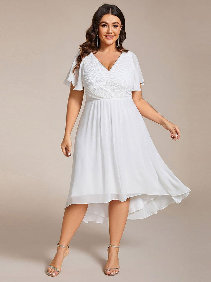 Grace & Jess | Plus Size V-Neck High-Low Chiffon Wedding Guest Dress