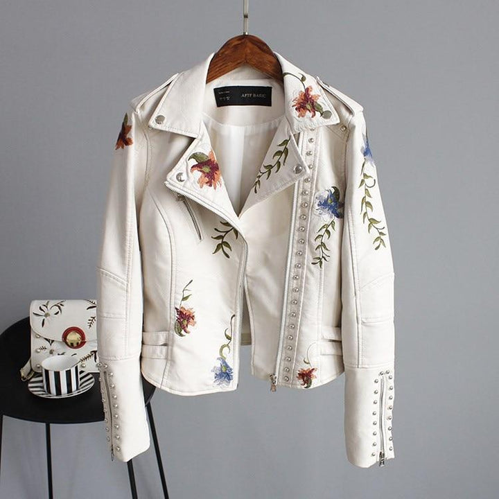 Grace & Jess | Stylish Embroidered Leather Jacket