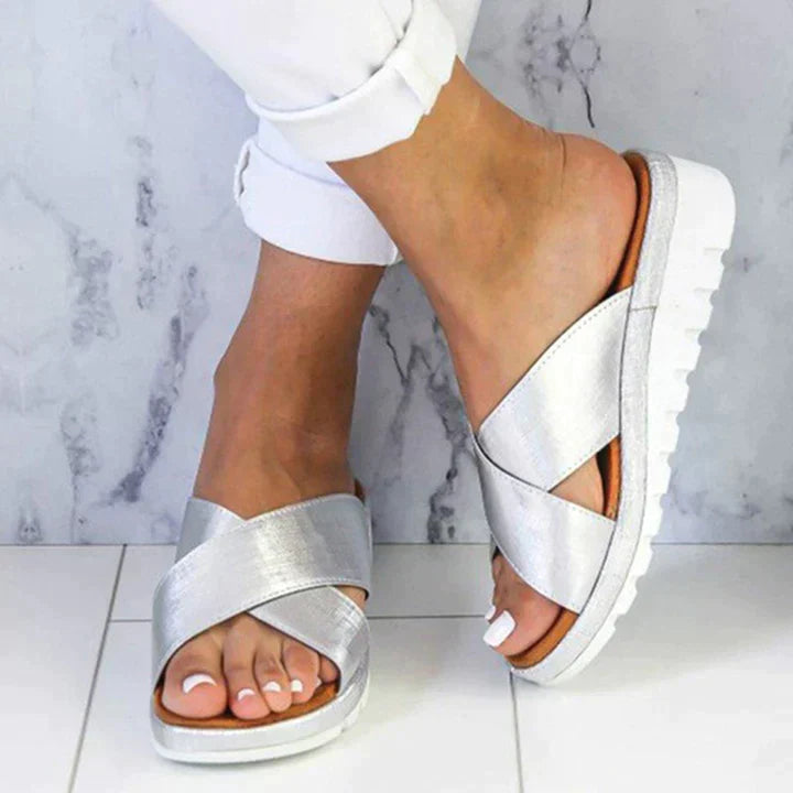 Xanthe | Women's Cross Strap Slip On Sandals