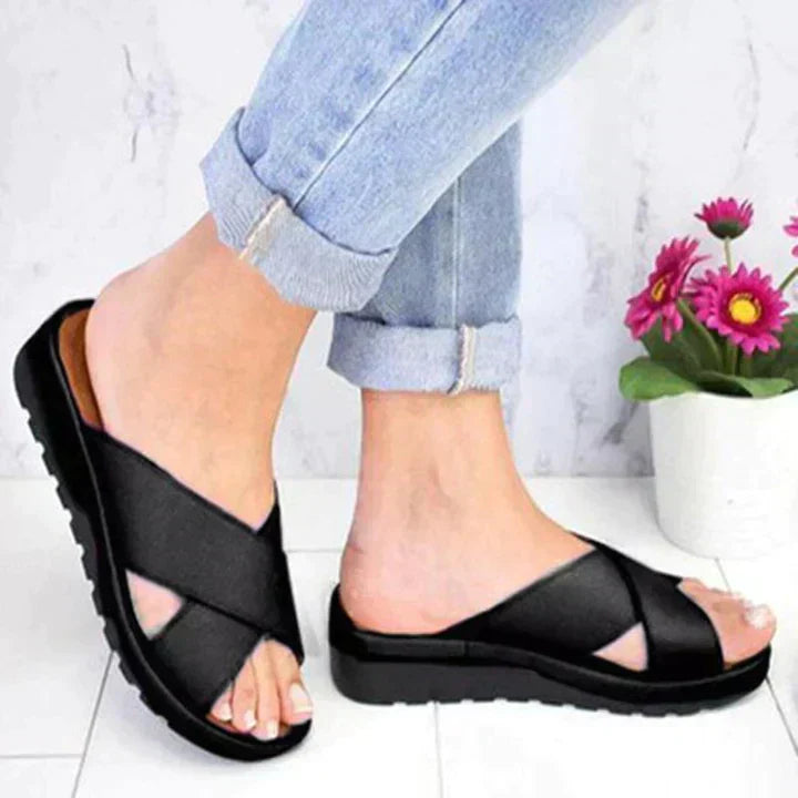 Xanthe | Women's Cross Strap Slip On Sandals