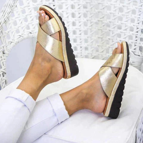 Xanthe | Women's Cross Strap Slip On Sandals