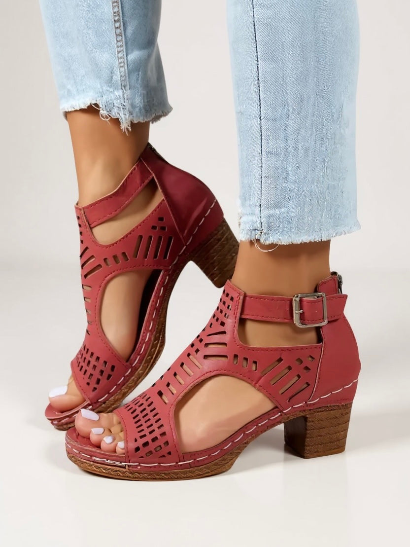 Elara | Women's Block Heeled Sandals with Cutout Design
